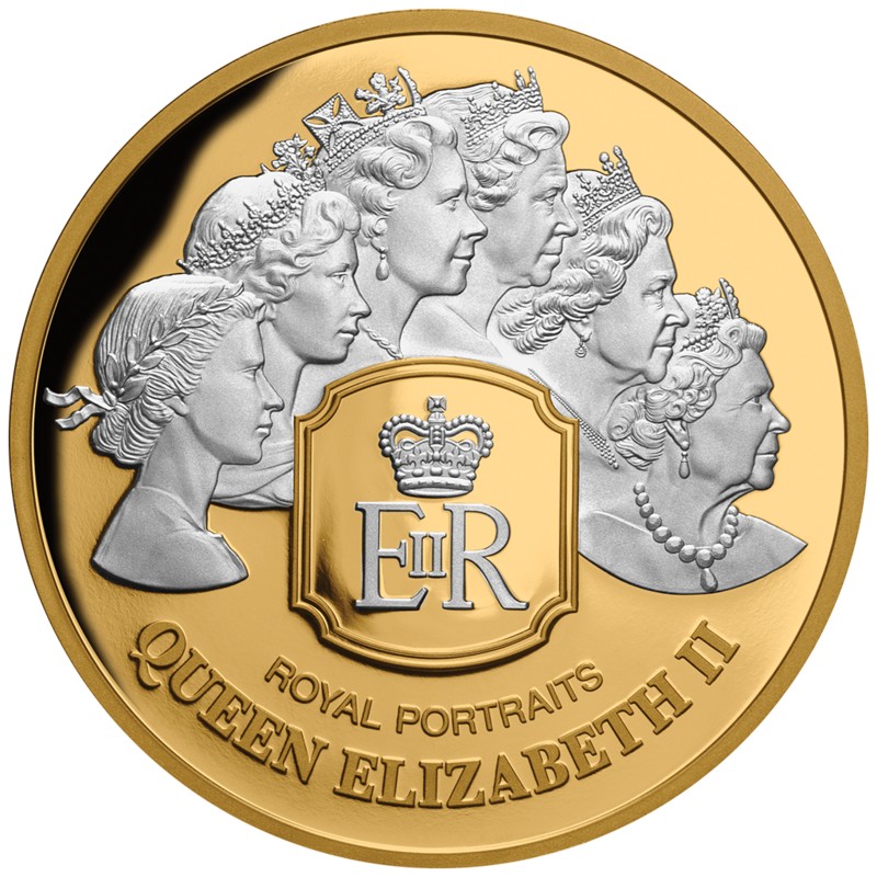 Золотая монета Токелау "Королевские портреты Елизаветы II" 2020 г.в., 31.1 г чистого золота (Проба 0,9999)