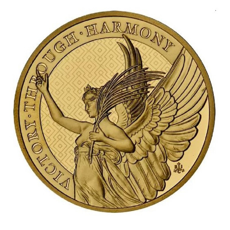Золотая монета Острова Святой Елены "Добродетели Королевы - Победа" 2021 г.в., 31.1 г чистого золота (Проба 0,9999)