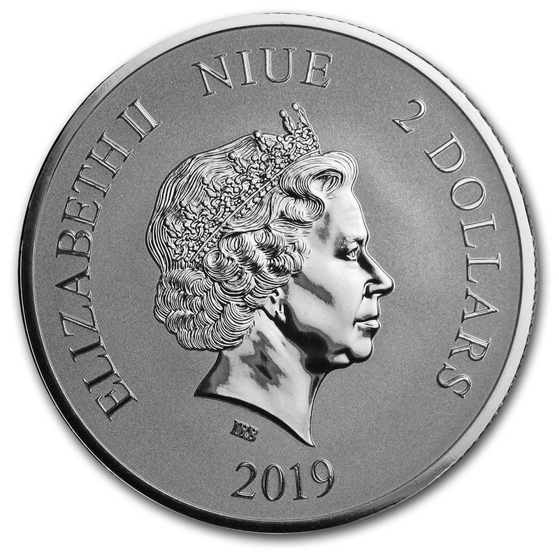 Серебряная монета Ниуэ "Небесные животные: Белый тигр" 2019 г.в., 31.1 г чистого серебра (Проба 0,999)