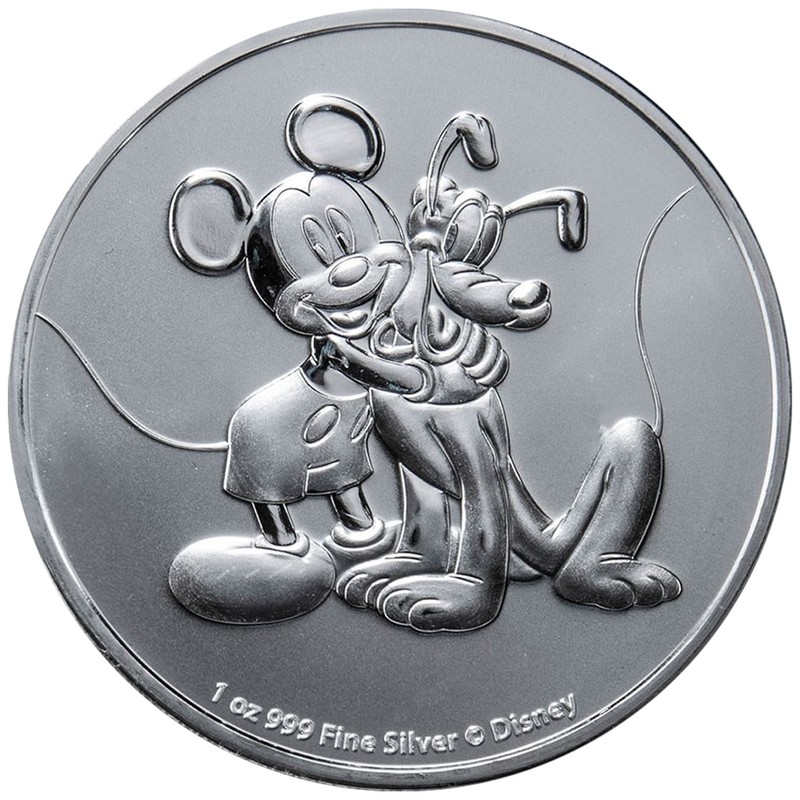 Серебряная монета Ниуэ "Микки Маус и Плуто" 2020 г.в., 31.1 г чистого серебра (Проба 0,999)