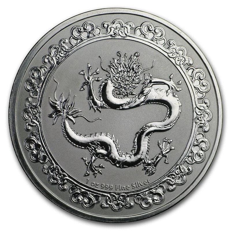 Серебряная монета Ниуэ "Небесные животные: Зеленый Дракон" 2019 г.в., 31.1 г чистого серебра (Проба 0,999)
