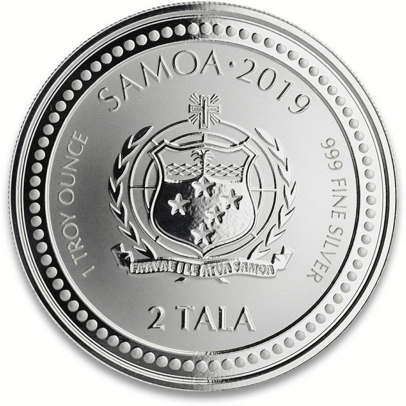 Серебряная монета Самоа "Морской конек" 2019 г.в., 31.1 г чистого серебра (Проба 0,999)