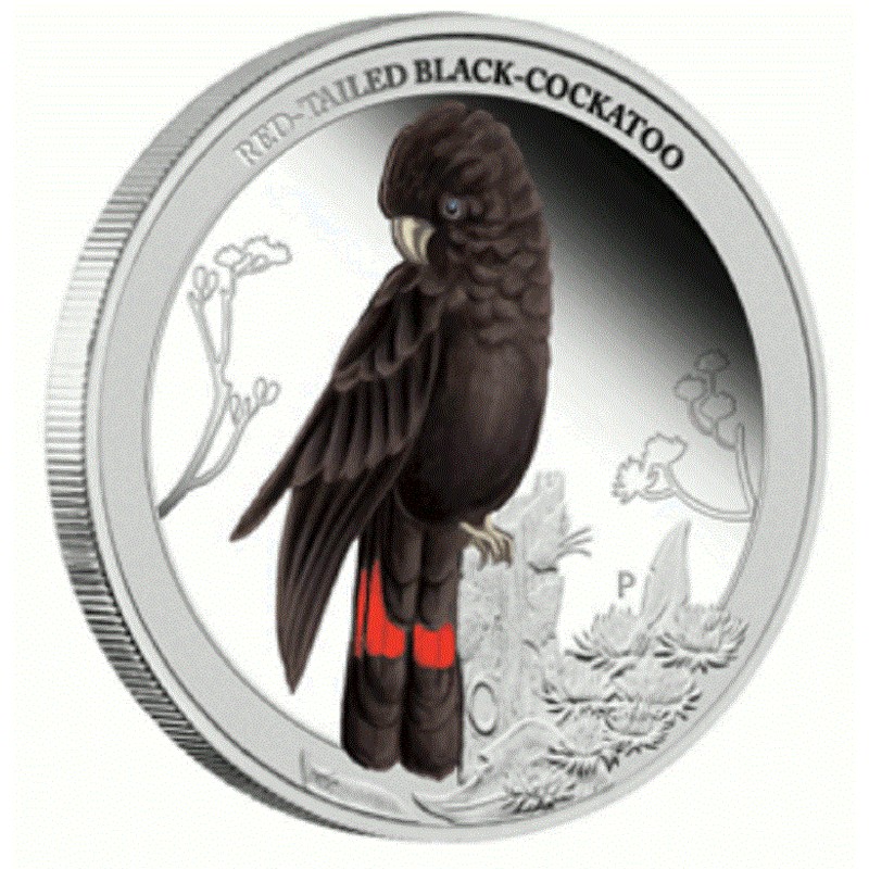 Серебряная монета Австралии "Краснохвостый черный какаду" 2013 г.в., 15.55 г чистого серебра (Проба 0,999)