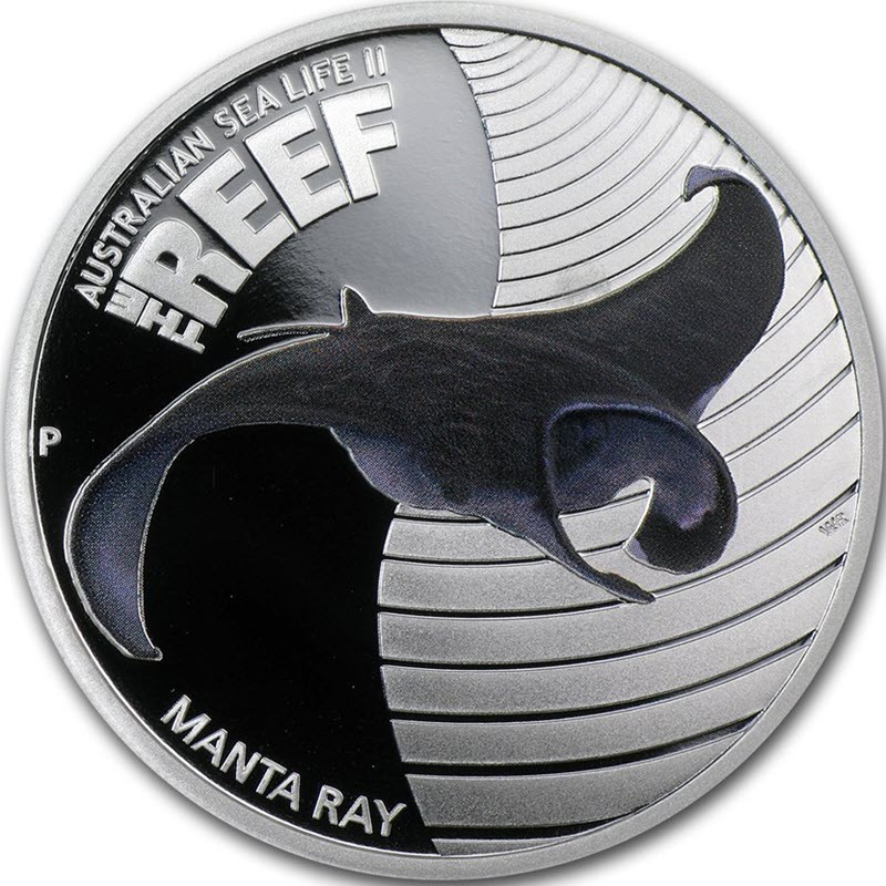 Серебряная монета Австралии "Манта Рей" 2012 г.в., 15.55 г чистого серебра (Проба 0,999)
