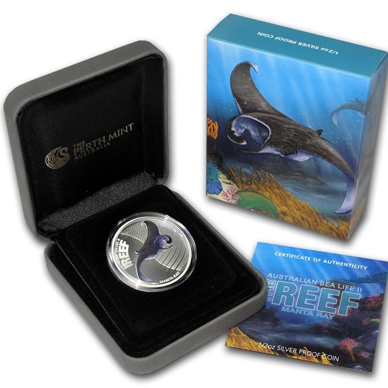 Серебряная монета Австралии "Манта Рей" 2012 г.в., 15.55 г чистого серебра (Проба 0,999)