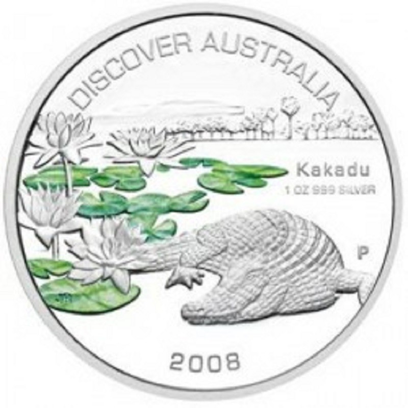 Серебряная монета Австралии "Открой Австралию. Национальный парк "Какаду"" 2008 г.в., 31,1 г чистого серебра (Проба 0,999)
