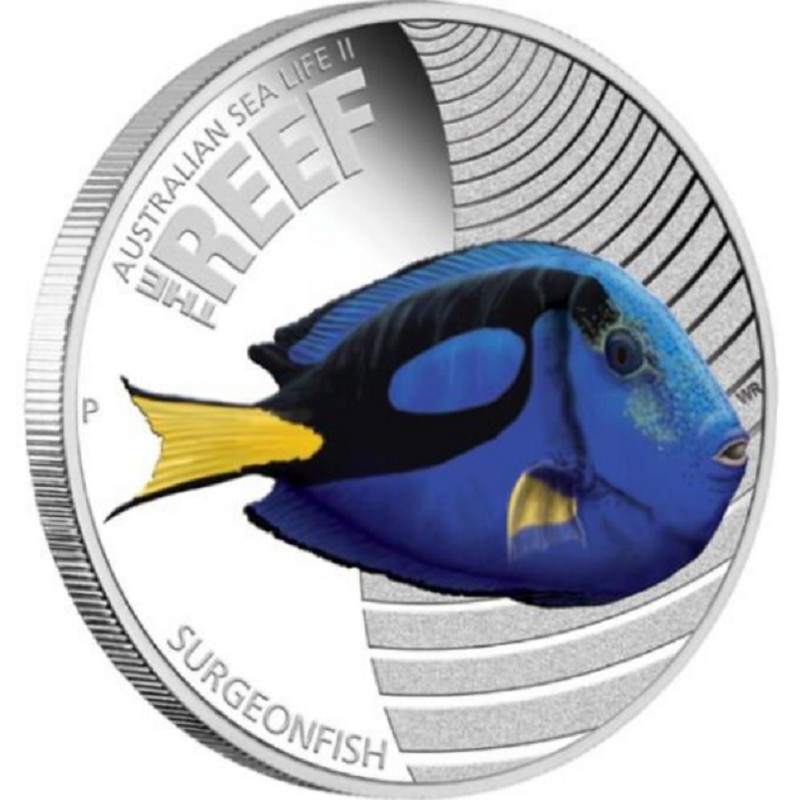 Серебряная монета Австралии "Рыба-хирург" 2012 г.в., 15.55 г чистого серебра (Проба 0,999)