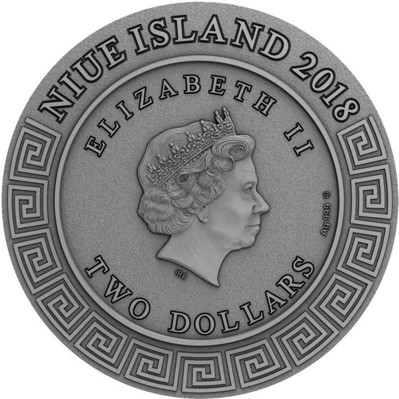 Серебряная монета Ниуэ "Посейдон - Бог Морей" 2018 г.в., 62.2 г чистого серебра (Проба 0,999)