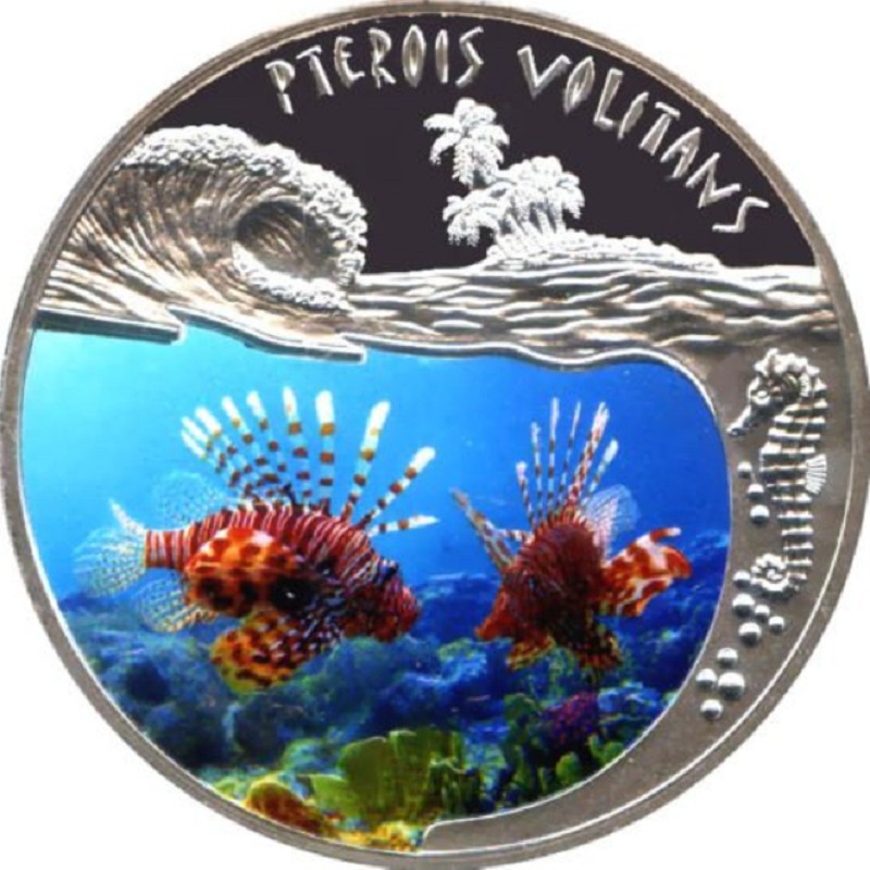 Серебряная монета Руанды "Морская жизнь. Рыба-лев" 2010 г.в., 20 г чистого серебра (Проба 0,999)