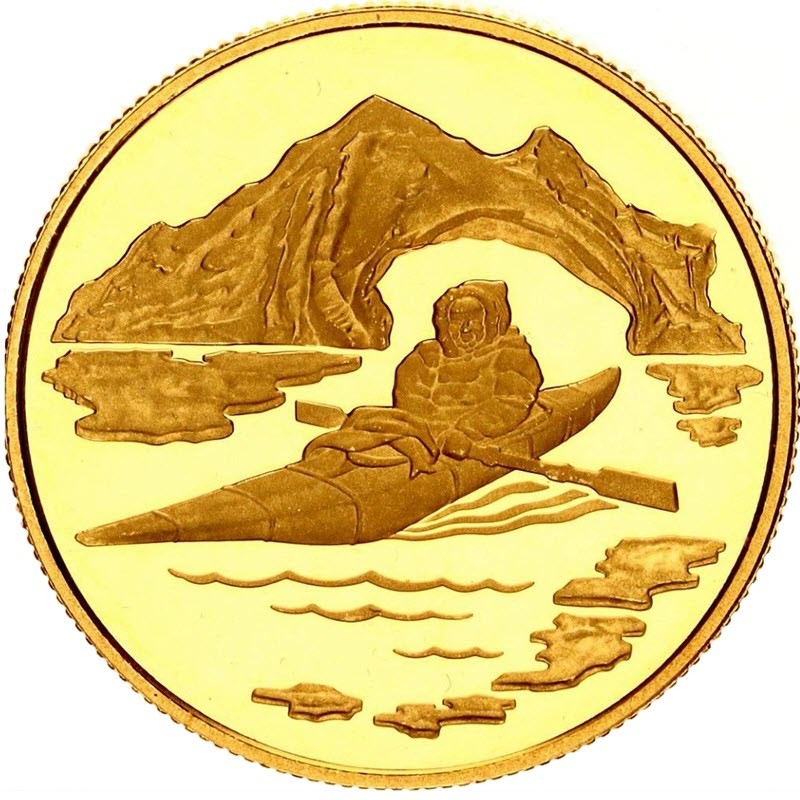Комиссия: Золотая памятная монета Канады «Арктические территории» 1980 г.в., 15,5 г чистого золота (проба 0,917)