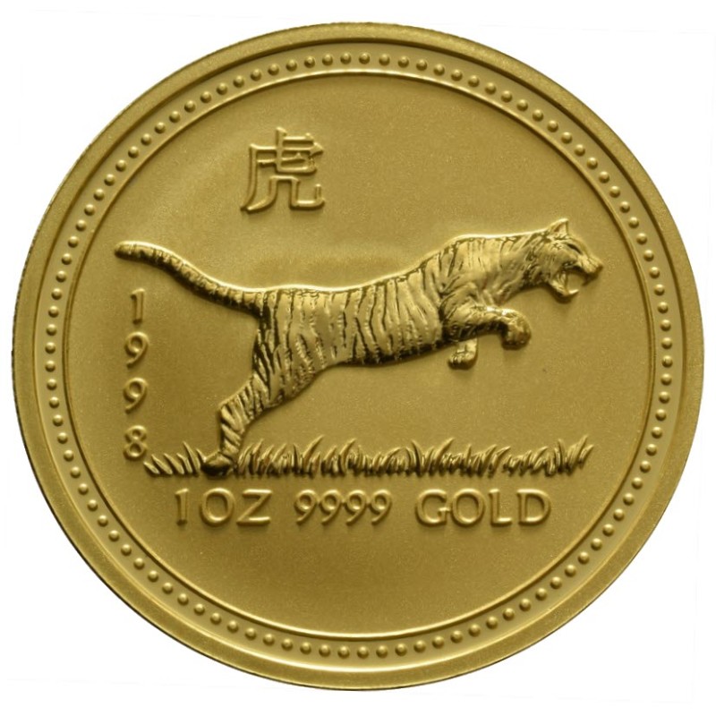Комиссия: Золотая инвестиционная монета Австралии «Лунар I – Год Тигра» 1998 г.в., 31,1 г чистого золота (проба 0,9999)