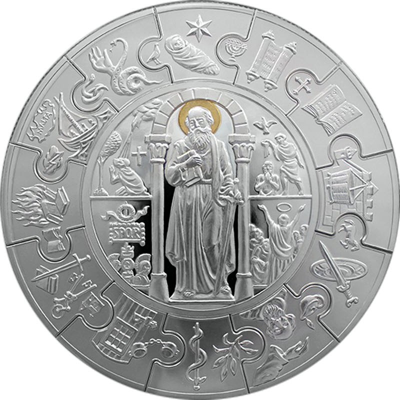 Комиссия: Серебряная монета Либерии «Апостол Павел» в форме паззла 2009 г.в., 1000 г чистого серебра (проба 0,999)