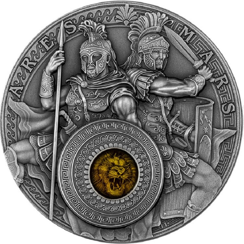 Серебряная монета Ниуэ "Арес и Марс" 2021 г.в., 62.2 г чистого серебра (Проба 0,999)