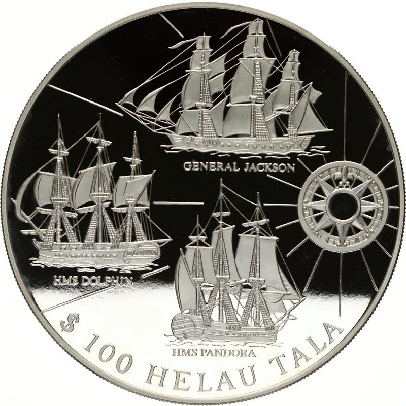 Комиссия: Серебряная монета Токелау «Боевые корабли» 1996 г.в., 1000 г чистого серебра (проба 0,999)