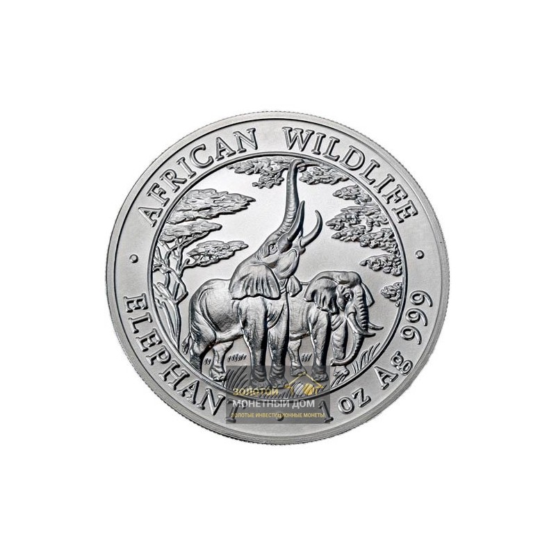 Комиссия: Серебряная монета Замбии «Слон Африки» 2003 г.в., 31,1 г чистого серебра (проба 0,999)