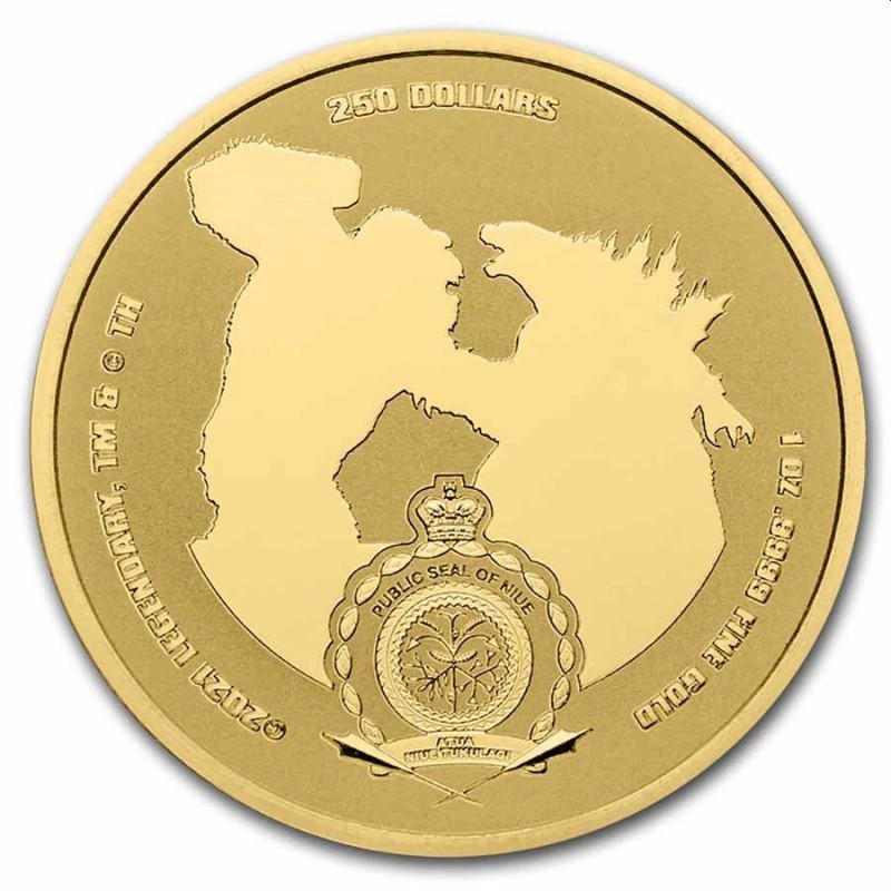 Золотая монета Ниуэ "Конг" 2021 г.в., 31.1 г чистого золота (Проба 0,999)