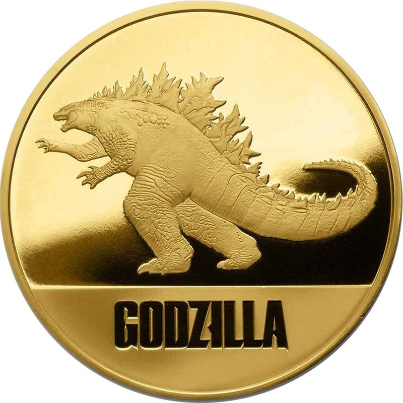 Золотая монета Ниуэ "Годзилла" 2021 г.в., 31.1 г чистого золота (Проба 0,999)