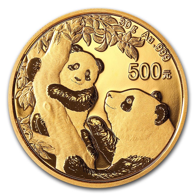Золотая инвестиционная монета Китая - Панда 2021 г.в., 30 г чистого золота (проба 999)
