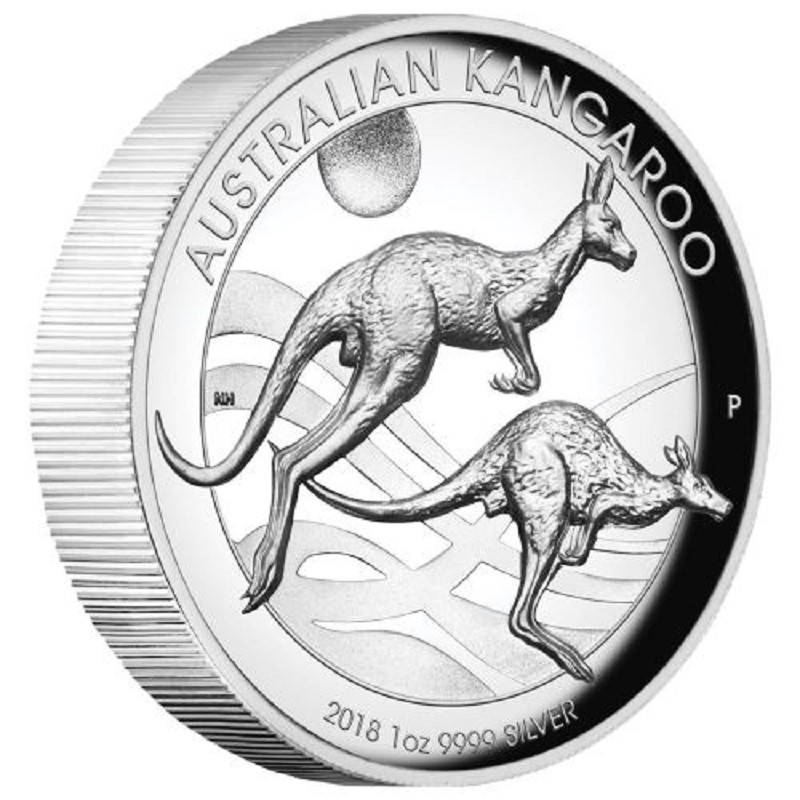 Серебряная монета Австралии "Кенгуру" 2018 г.в. (высокий рельеф), 31.1 г чистого серебра (Проба 0,9999)