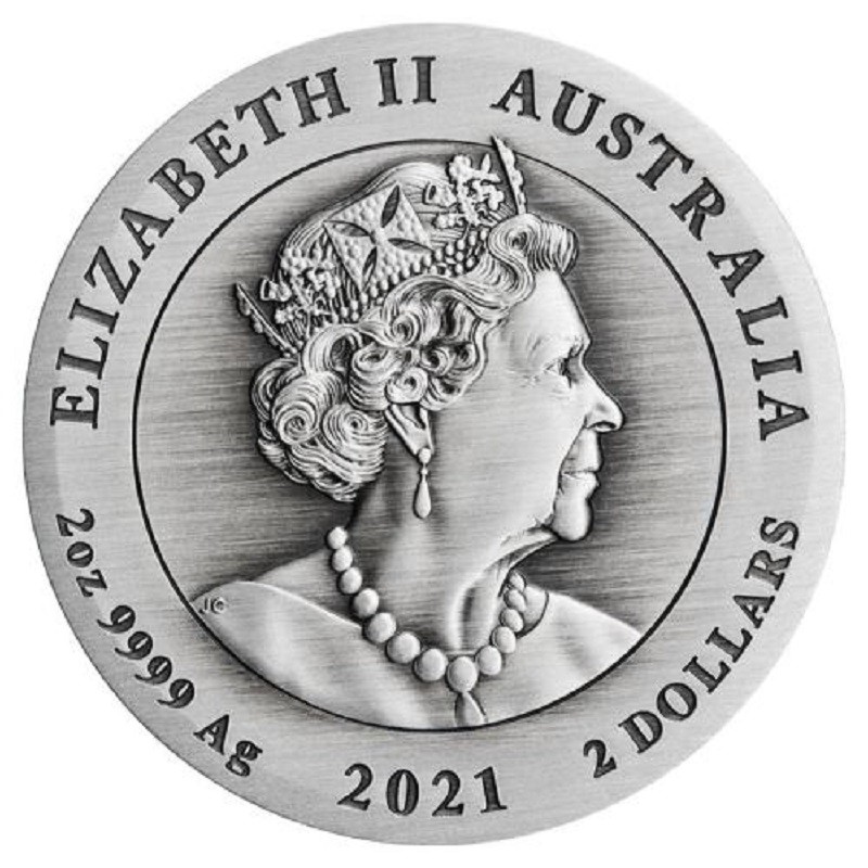 Серебряная монета Австралии "Лунный календарь III - Год Быка" 2021 г.в. (античный стиль), 62.2 г чистого серебра (Проба 0,9999)