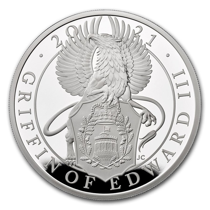 Серебряная монета Великобритании «Грифон Эдуарда III» 2021 г.в. (пруф), 31.1 г чистого серебра (проба 0.9999)