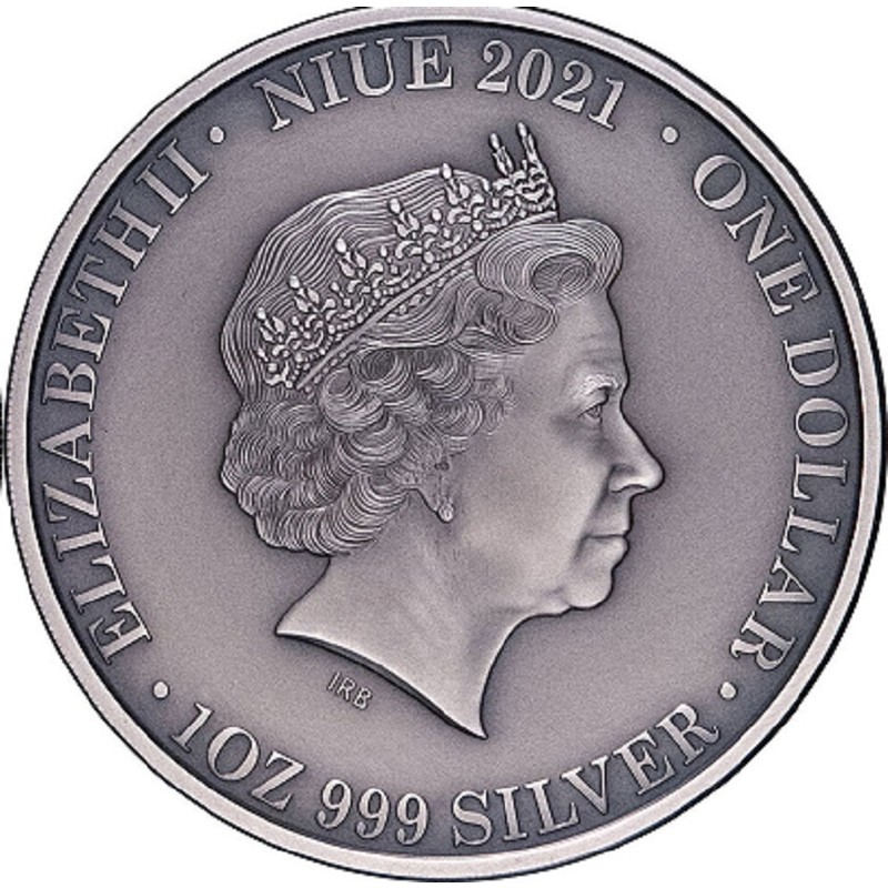 Серебряная монета Ниуэ "Кенгуру" 2021 г.в. (античный стиль), 31.1 г чистого серебра (Проба 0,9999)
