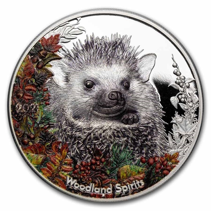 Серебряная монета Монголии "Ёжик" 2021 г.в., 31.1 г чистого серебра (Проба 0,999)