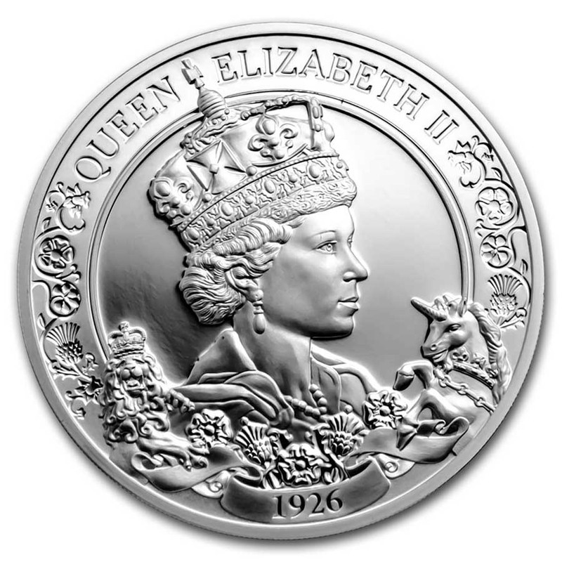 Серебряная монета Ниуэ "95 лет со дня рождения Елизаветы II" 2021 г.в., 31.1 г чистого серебра (Проба 0,999)