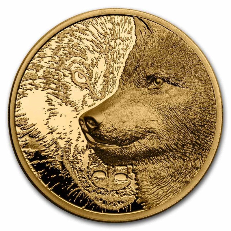 Золотая монета Монголии "Мистический волк" 2021 г.в., 31.1 г чистого золота (Проба 0,9999)