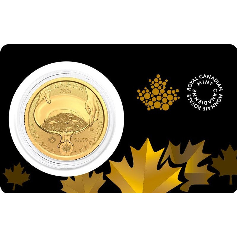 Золотая монета Канады "125-летие Клондайкской золотой лихорадки. В поисках золота" 2021 г.в., 31.1 г чистого золота (Проба 0,99999)