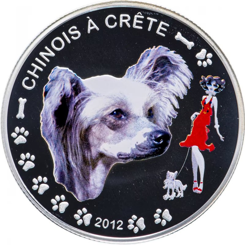 Серебряная монета Бенина "Китайская хохлатая собачка" 2012 г.в., 20 г чистого серебра (Проба 0,999)