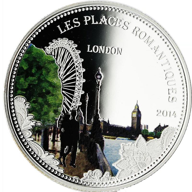 Серебряная монета Бенина "Романтичные места мира. Лондон" 2014 г.в., 20 г чистого серебра (Проба 0,999)