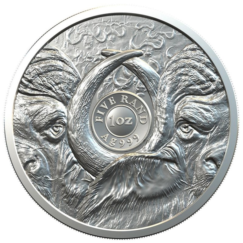 Серебряная монета ЮАР "Большая пятерка: Буйвол" 2021 г.в., 31.1 г чистого серебра (Проба 0,999)