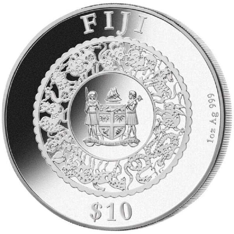 Серебряная монета Фиджи "Год Тигра" 2022 г.в., 31.1 г чистого серебра (Проба 0,999)