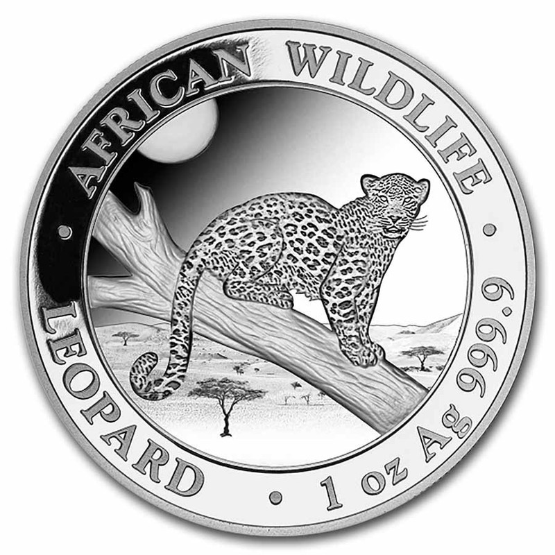 Серебряная монета Сомали "Леопард" 2021 г.в., 31.1 г чистого серебра (Проба 0,9999)