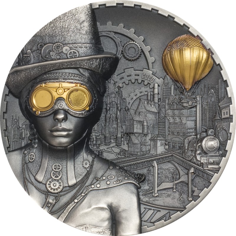 Серебряная монета Островов Кука "Стимпанк" 2020 г.в., 93.3 г чистого серебра (Проба 0,999)