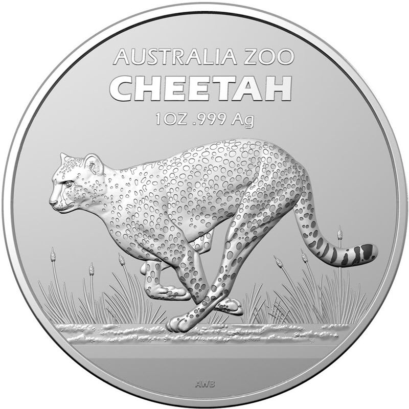 Серебряная монета Австралии "Австралийские зоопарки: Гепард" 2021 г.в., 31.1 г чистого серебра (Проба 0,999)