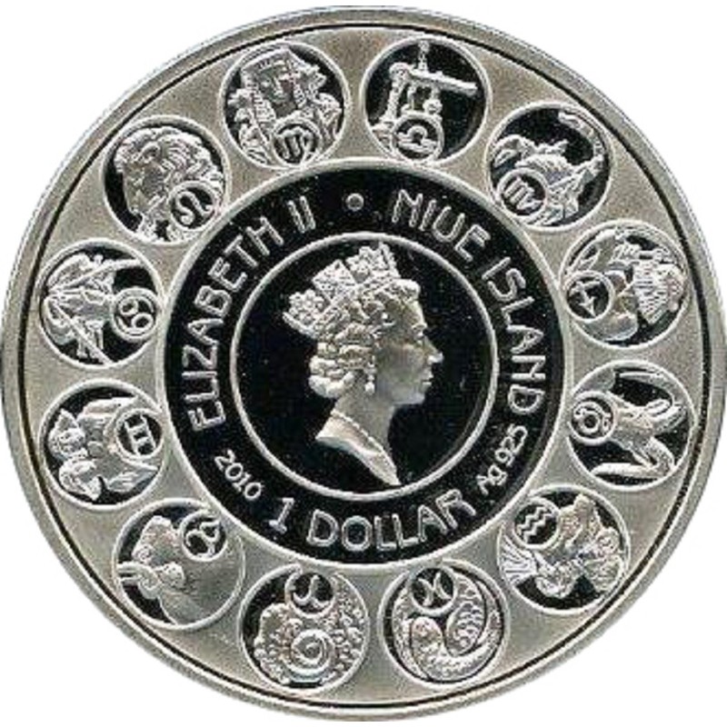 Серебряная монета Ниуэ "Зодиак Альфонса Мухи - Рак" 2010 г.в., 26.16 г чистого серебра (Проба 0,925)