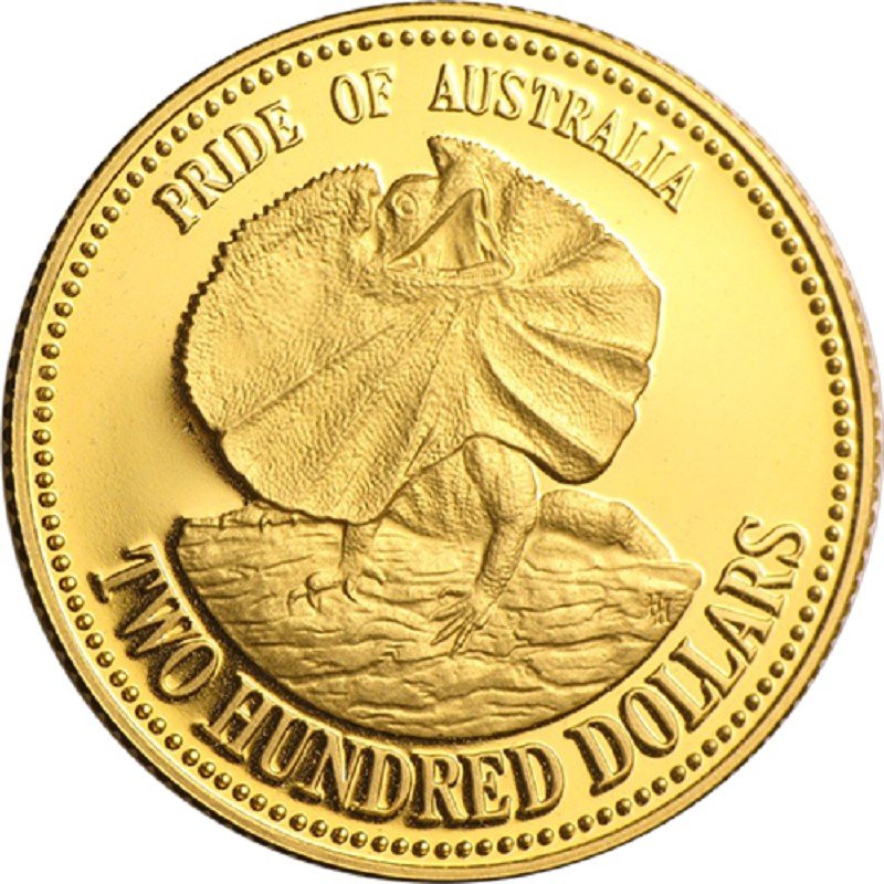 Золотая монета Австралии "Плащеносная ящерица" 1989 г.в., 9.17 г чистого золота (Проба 0,917)