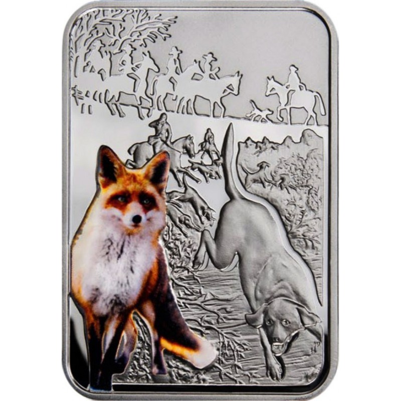 Серебряная монета Ниуэ "Охота на лис" 2012 г.в., 26.16 г чистого серебра (Проба 0,925)