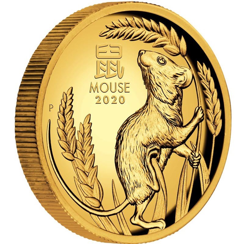 Золотая монета Австралии "Лунный календарь III - Год Крысы" 2020 г.в (пруф), 31.1 г чистого золота (проба 0,9999)
