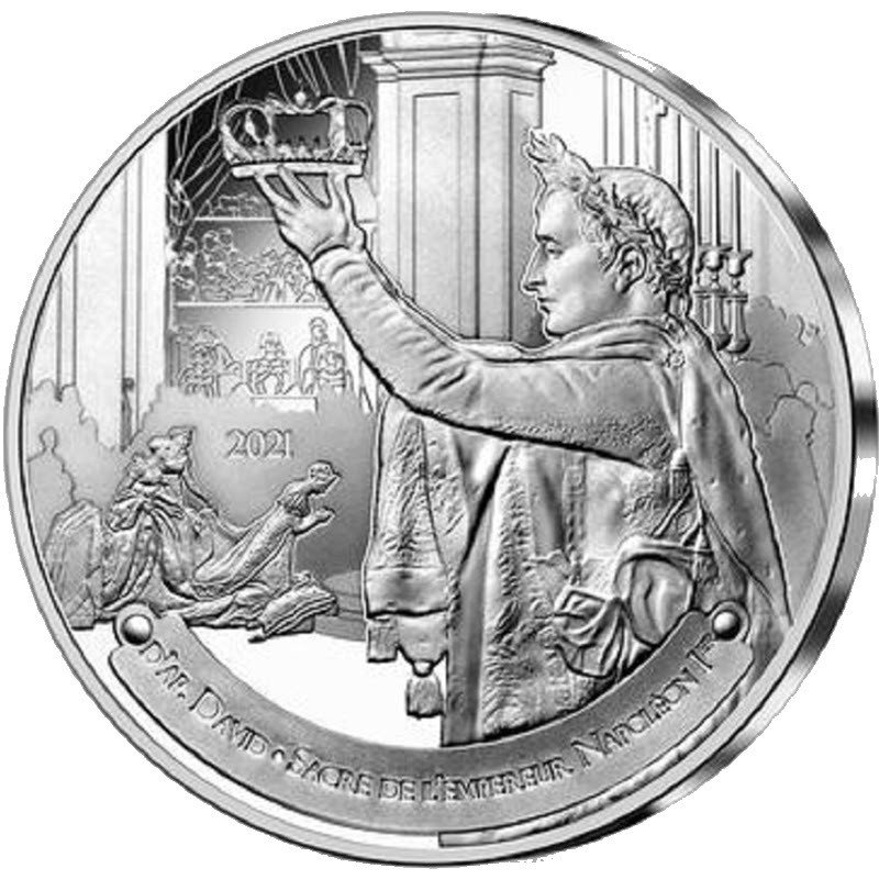 Серебряная монета Франции "Коллекция Лувра. Коронация Наполеона I" 2021 г.в., 22.2 г чистого серебра (Проба 0,999)