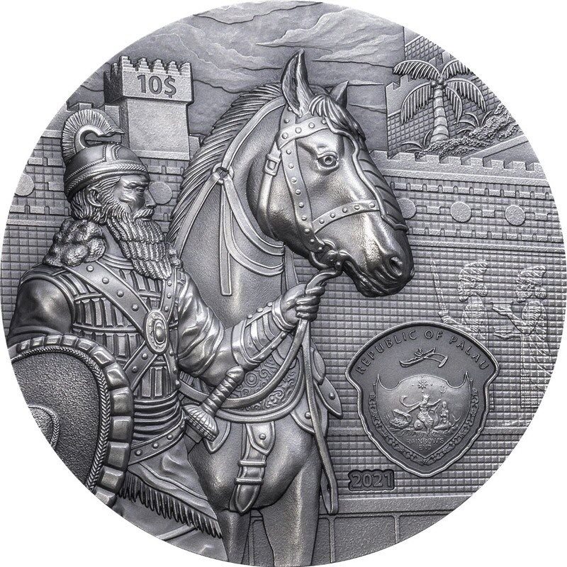 Серебряная монета Палау "Затерянные цивилизации. Вавилон" 2021 г.в., 62.2 г чистого серебра (Проба 0,999)