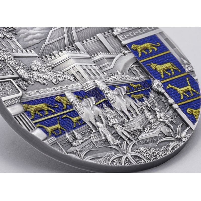 Серебряная монета Палау "Затерянные цивилизации. Вавилон" 2021 г.в., 62.2 г чистого серебра (Проба 0,999)
