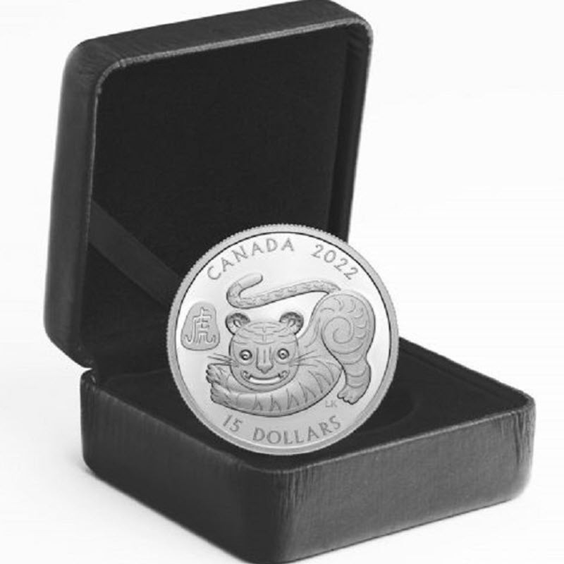 Серебряная монета Канады "Год Тигра" 2022 г.в., 31.1 г чистого серебра (Проба 0,999)