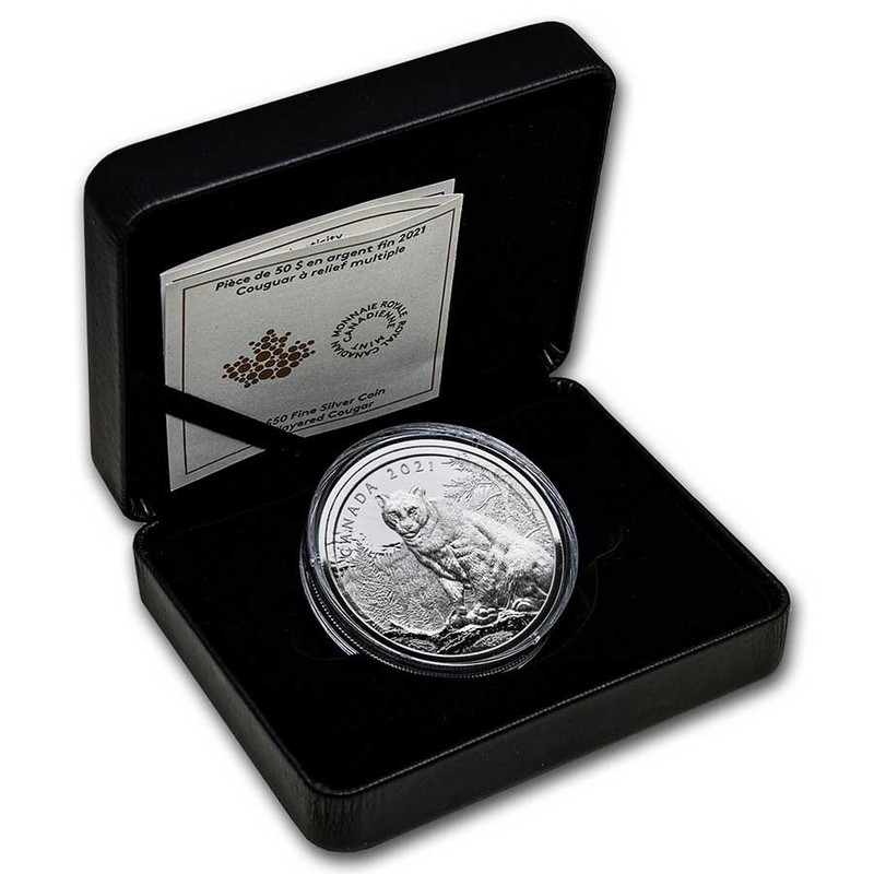 Серебряная монета Канады "Кугуар" 2021 г.в., 105.62 г чистого серебра (Проба 0,999)
