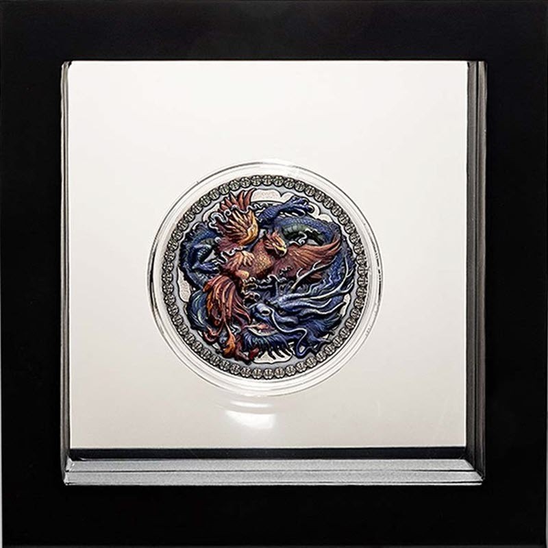 Серебряная монета Ганы "Дракон и Феникс" 2021 г.в., 50 г чистого серебра (Проба 0,999)