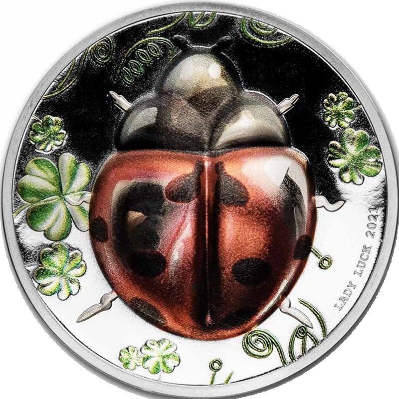 Серебряная монета Палау "Божья коровка" 2021 г.в., 31.1 г чистого серебра (Проба 0,999)