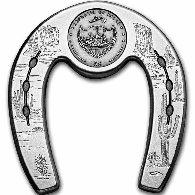 Серебряная монета Палау "Подкова на удачу" 2021 г.в., 31.1 г чистого серебра (Проба 0,999)