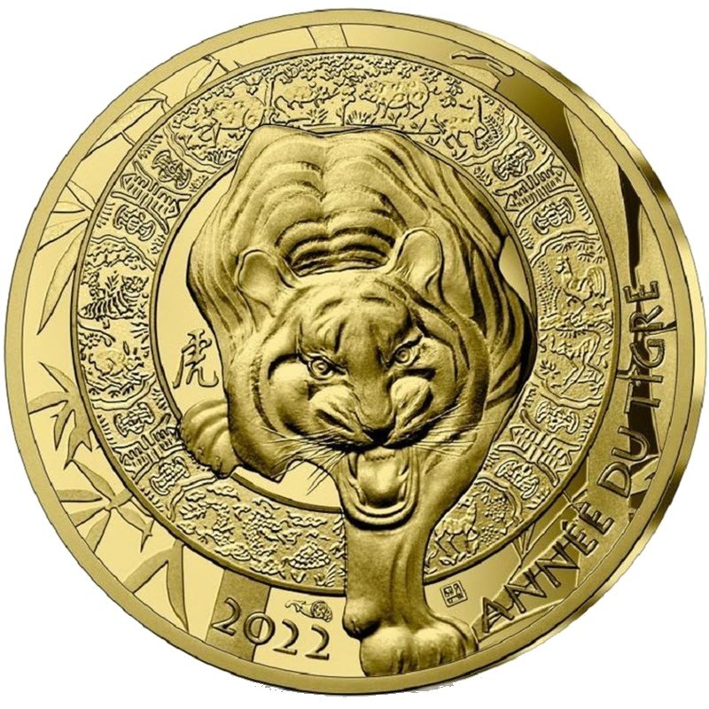 Золотая монета Франции "Год Тигра" 2022 г.в., 7.78 г чистого золота (Проба 0,999)